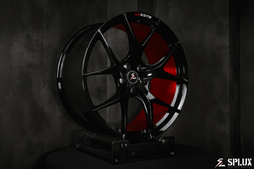 22 x 9.5 super lightweight wheels with brushed red accents for 2023 Tesla Model X, emphasizing a super concave design.